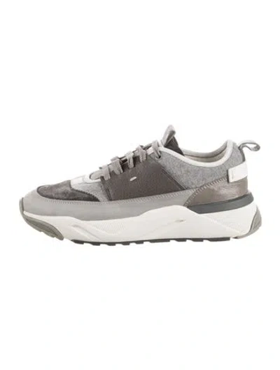 Pre-owned Santoni Leather Chunky Sneakers In Neutrals