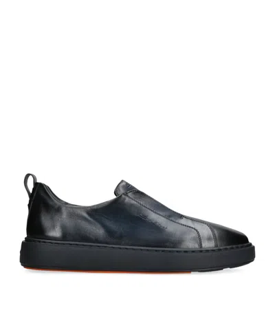 Santoni Leather Clean Icon Victory Sneakers In Blue