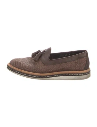 Pre-owned Santoni Leather Colorblock Pattern Boat Shoes In Brown