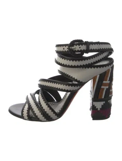 Pre-owned Santoni Leather Colorblock Pattern Sandals In Black