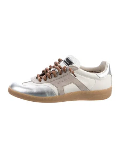 Pre-owned Santoni Leather Colorblock Pattern Sneakers In Multicolor