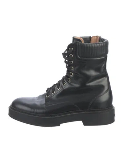 Pre-owned Santoni Leather Combat Boots In Black