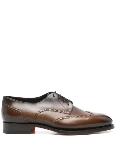 Santoni Leather Derby Shoes In Brown