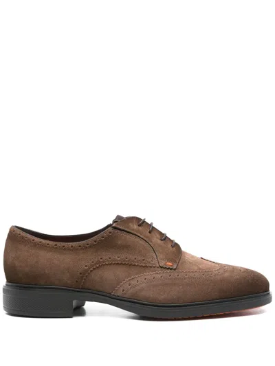 Santoni Leather Derby Shoes In Brown