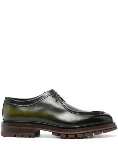 Santoni Leather Derby Shoes In Grün