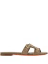 Santoni Didi Double Strap Flat Sole Slippers In Neutrals