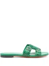 Santoni Double-buckle Leather Slides In Green
