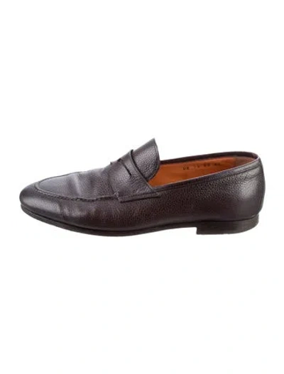 Pre-owned Santoni Leather Dress Loafers In Brown