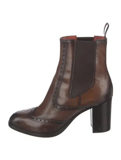 Pre-owned Santoni Leather Eyelet Trim Chelsea Boots In Brown