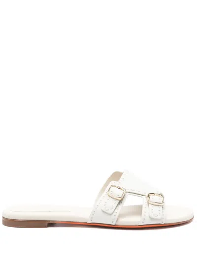 Santoni Leather Flat Sandals In White