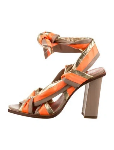 Pre-owned Santoni Leather Glitter Accents Sandals In Gold/neutrals