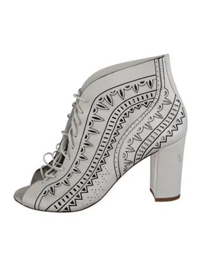 Pre-owned Santoni Leather Graphic Print Sandals In White