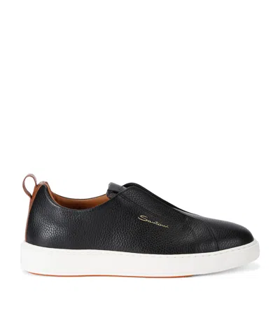 Santoni Leather Icon Slip-on Sneakers In Black