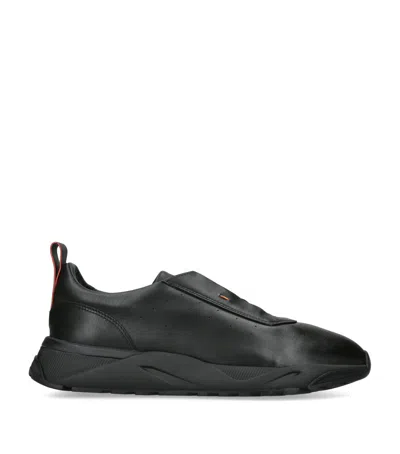 Santoni Leather Innova Sneakers In Black