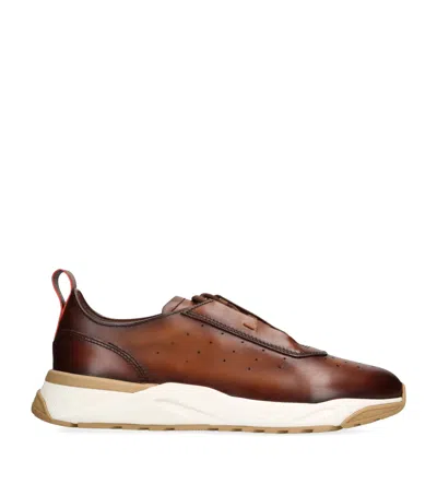 Santoni Leather Innova Sneakers In Brown