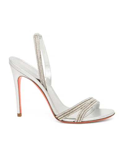 Santoni Leather Justine Slingback Heels 105 In Silver