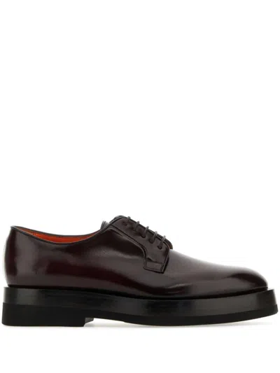 Santoni Black Leather Lace-up Shoes