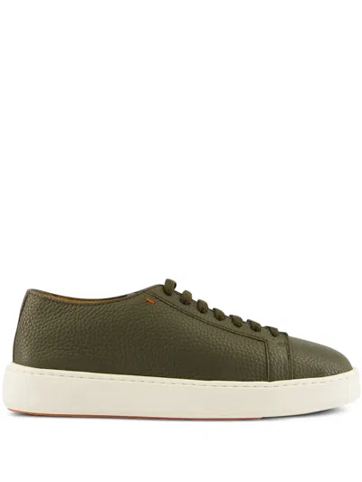 Santoni Leather Lace-up Sneakers In Green