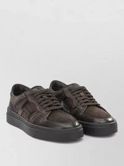 Santoni Leather Lace Up Sneakers Low Profile In Brown