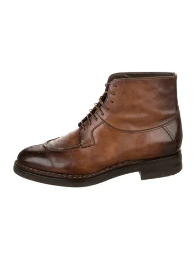 Pre-owned Santoni Leather Lace-up Boots In Brown