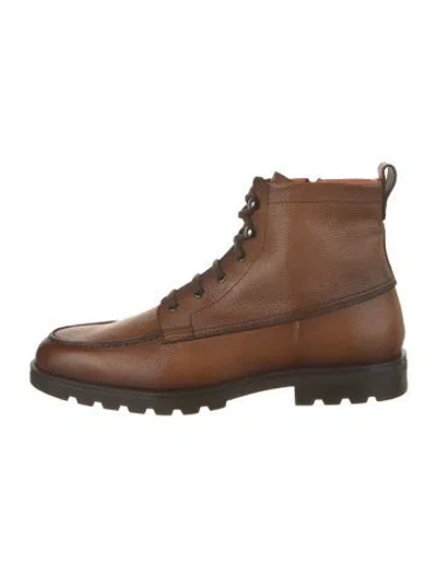 Pre-owned Santoni Leather Lace-up Boots W/ Tags In Brown