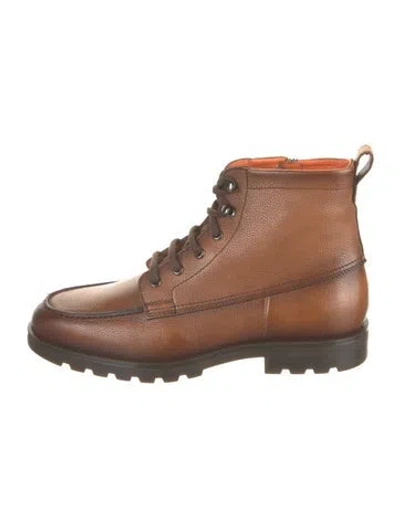 Pre-owned Santoni Leather Lace-up Boots W/ Tags In Brown