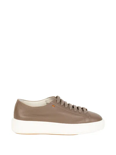 Santoni Leather Lace-up Sneakers In Brown