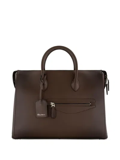 Santoni Leather Laptop Bag In Brown