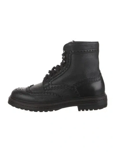 Pre-owned Santoni Leather Lasercut Accents Lace-up Boots In Black