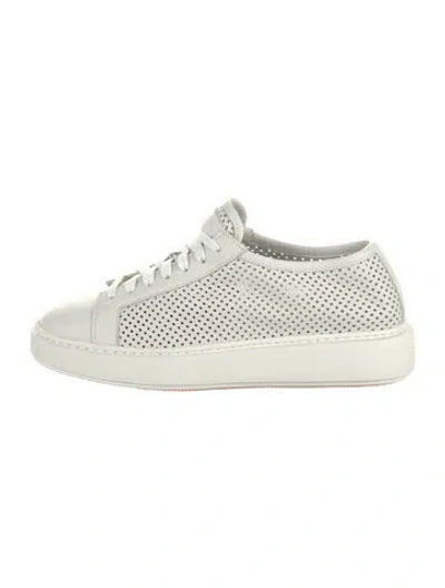 Pre-owned Santoni Leather Lasercut Accents Sneakers In White