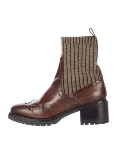 Pre-owned Santoni Leather Leather Trim Embellishment Sock Boots In Brown
