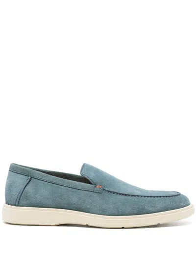 Santoni Almond-toe Suede Loafers In 蓝色