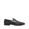 Santoni Gwendal Loafers Leather Sole Round Toe Woven Texture In Black