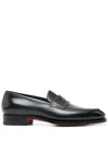 Santoni Black Leather Loafers