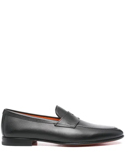 Santoni Leather Loafers In Black
