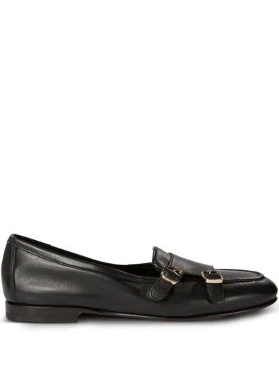 Santoni Carlos Double Buckle Loafers For Women In Black