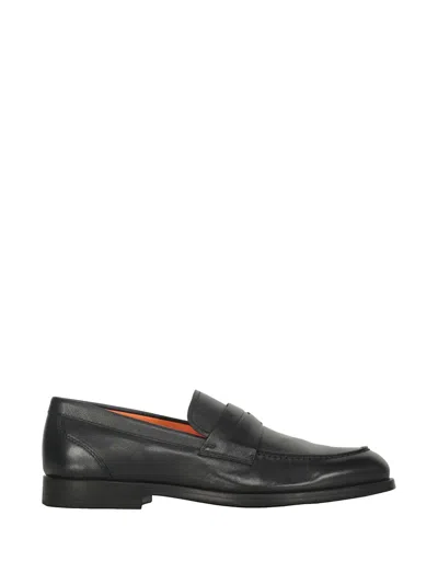 Santoni Leather Loafers In Black