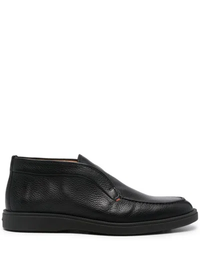 Santoni Calf Leather Flat Dress Shoes For Men In Black