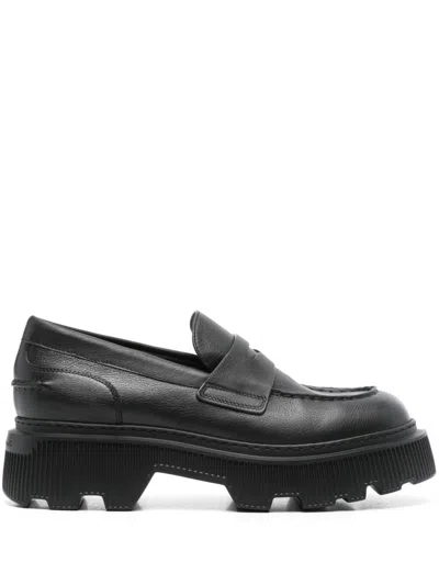 Santoni Leather Loafers In Black