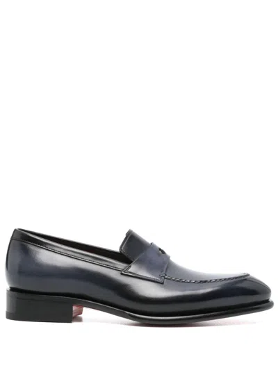 Santoni Leather Loafers In Blue