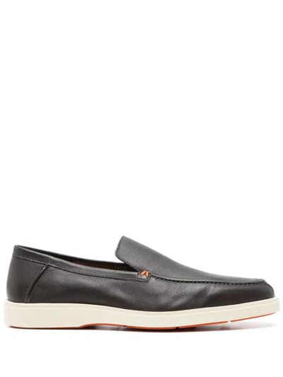 Santoni Leather Detroit Loafers In Black