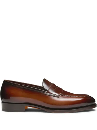Santoni Leather Loafers In Brown