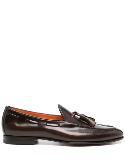 Santoni Leather Tassel Loafers In Brown