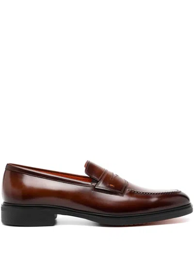 Santoni Leather Loafers In Brown