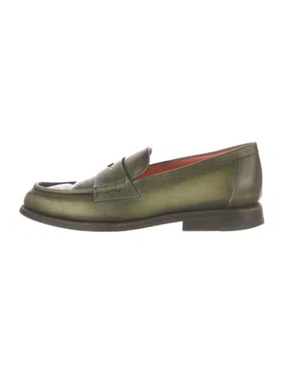Pre-owned Santoni Leather Loafers In Green