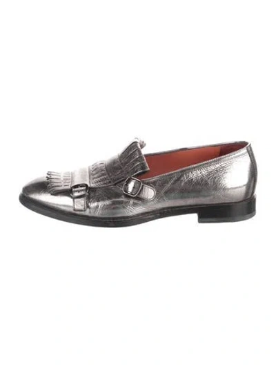 Pre-owned Santoni Leather Loafers In Metallic/silver