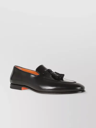 Santoni Leather Loafers Tassel Woven Detail In Black