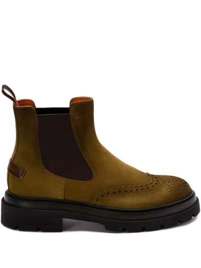 Santoni Leather Logo-patch Chelsea Boots In Green