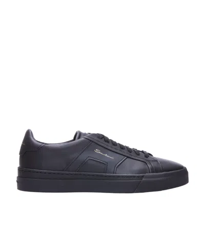 Santoni Leather Sneakers In Blue