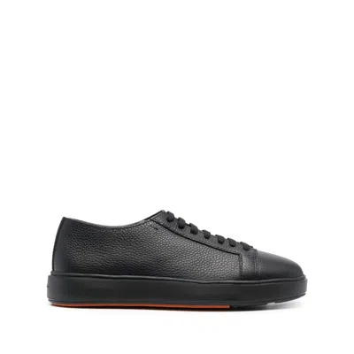 Santoni Leather Low-top Sneakers In Black